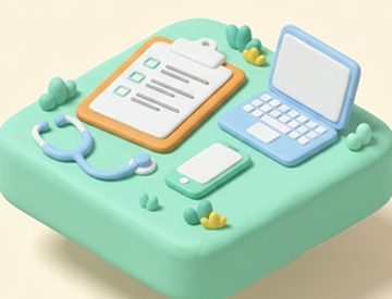 Ilustrasi papan catatan, laptop dan ponsel